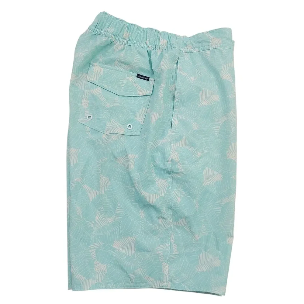 Johnnie-O Swim Shorts Mens Small Aqua Palm Leaf Mesh Lined Swim Trunks Beach